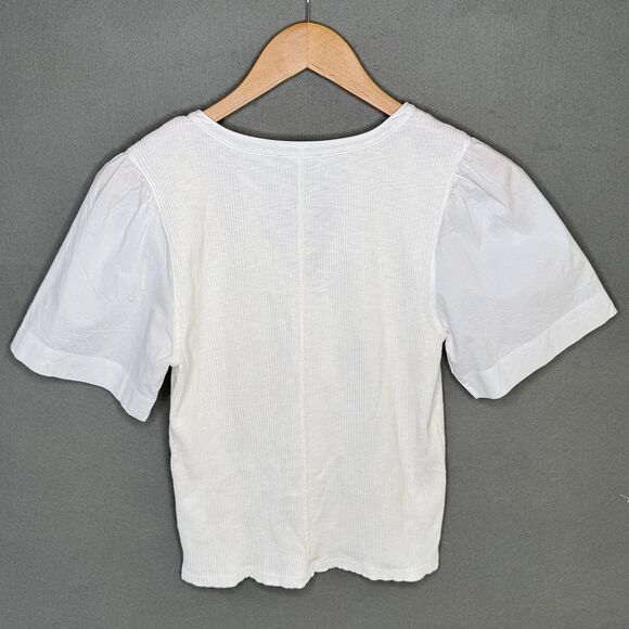 Lilla P Top Shirt Size L White Mixed Media Short Sleeve Split Neck Made in Peru - Picture 4 of 15